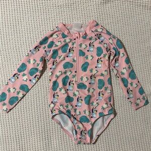 Zara Pink Girls Rashguard One-Piece swimsuit with Bluey
